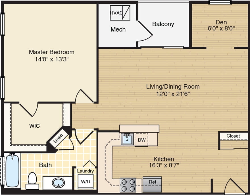 1 bed | 1 bath + den